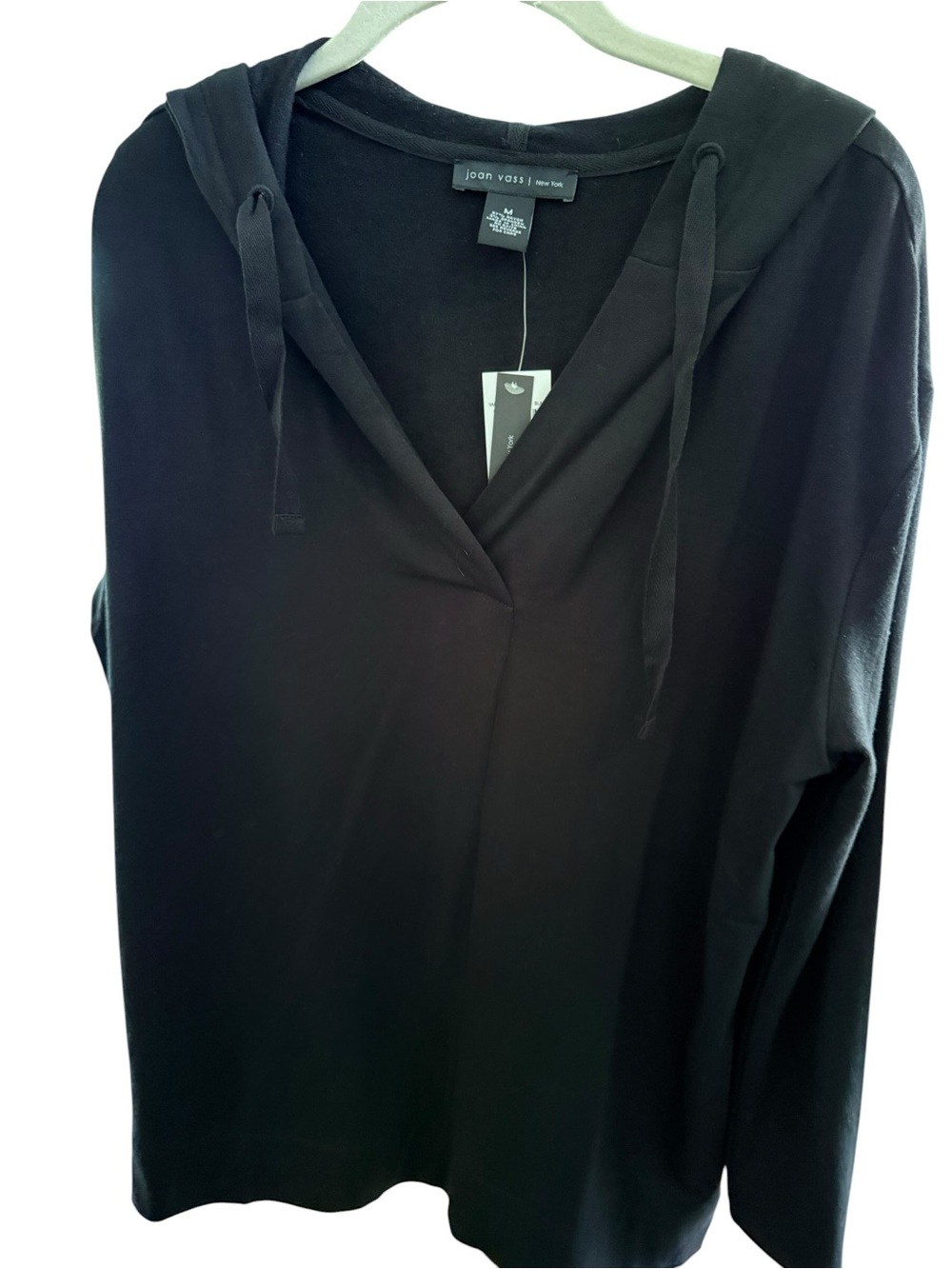Joan Vass Black Hooded V-Neck Sweatshirt - Picture 5 of 5